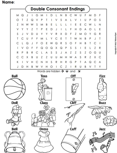 Double Consonant Endings (ll, ss, ff, zz) Word Search