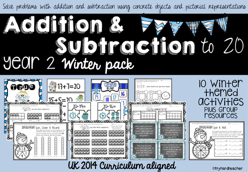 Yr2 Addition & Subtraction to 20  Winter Pack UK Curriculum 2014