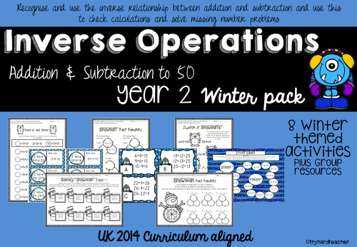 Yr2 Inverse Operations Addition & Subtraction to 50 Winter Pack UK Curriculum 2014