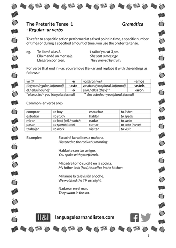 Preterite tense regular -ar verbs