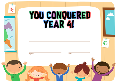 "You Conquered Year 4" End of Year Certificate