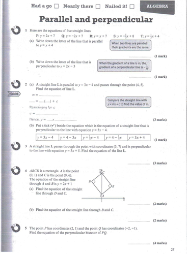 GCSE Maths - Equations of Parallel and Perpendicular Lines.