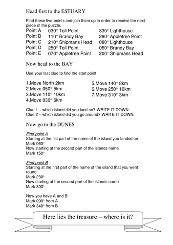 Treasure hunt (more difficult bearings activity)