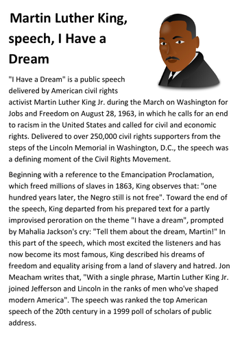 Martin Luther King, speech, I Have a Dream Handout