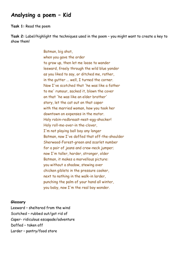 Analysis of poetry: Kid by Simon Armitage