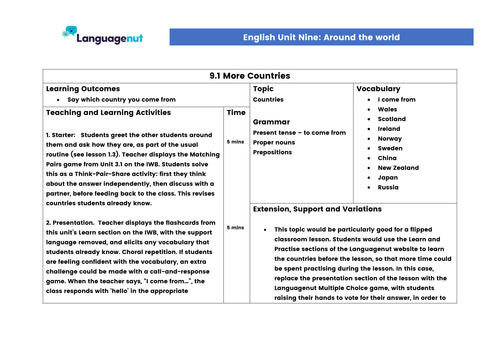 Languagenut Lesson Plans & Resources - English / General - Unit 9 - Around the world