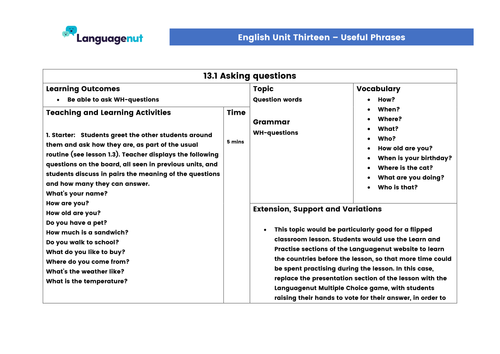Languagenut Lesson Plans & Resources - English / General - Unit 13 - Useful phrases