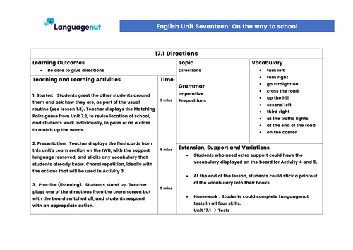 Languagenut Lesson Plans & Resources - English / General - Unit 17 - On the way to school