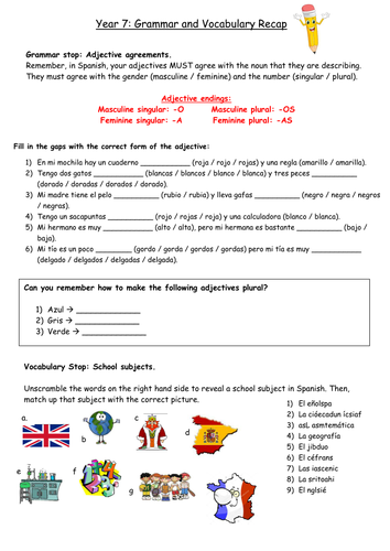 Year 7 Spanish: End of Year Revision and Recap