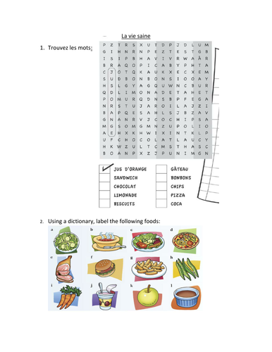 Worksheet revising healthy eating then writing some answers to general conversation questions