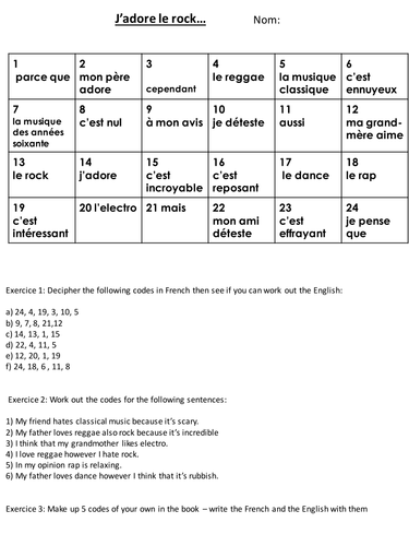 Music worksheet