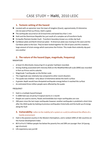 A level standard case studies - 2x earthquakes, 2x volcanoes, 2x tsunamis