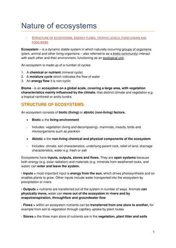 Ecosystems AQA A2 Geography notes