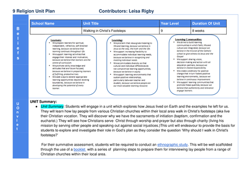 Religion: Unit Plan for a 9 Theology Inquiry Based Learning unit on the importance of lay people