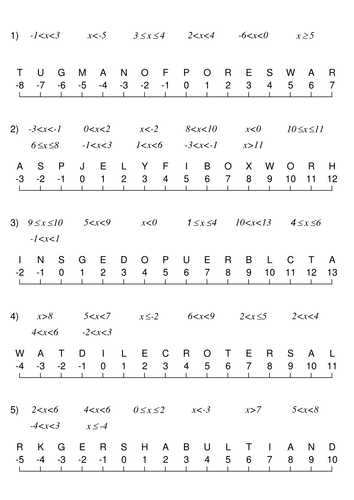 Inequalities on a number line (codebreaker) - Sea creatures set
