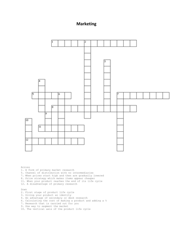 Marketing Revision Crossword