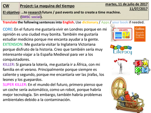 Research project (Motivational triggers) for KS3 Spanish - La maquina del tiempo (AQA new spec)
