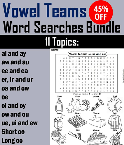 Vowel Teams Activities Bundle: Color in Word Search