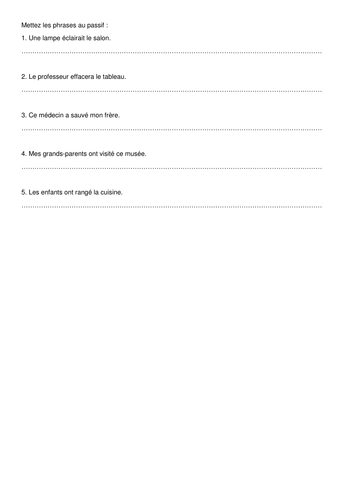 French actif and passive worksheet