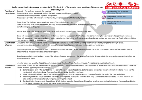 Musculoskeletal System Knowledge Organiser GCSE
