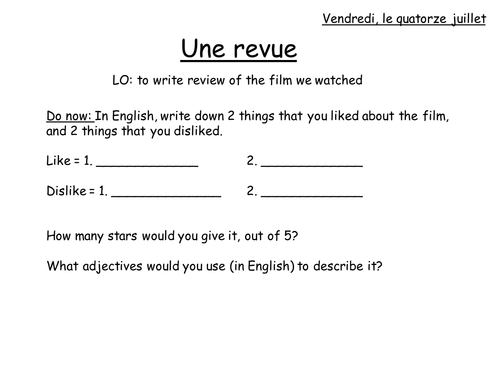 Film review - French - writing support & trapdoor slides