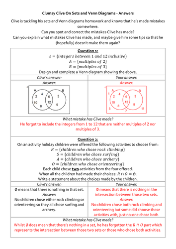 Clumsy Clive On Sets and Venn Diagrams
