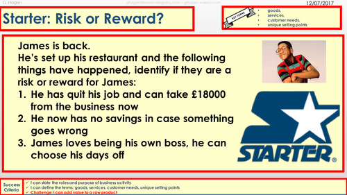 9-1 Edexcel GCSE Business 1.1 Role of Enterprise