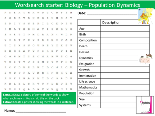 Science Biology Population Dynamics Wordsearch Crossword Anagrams