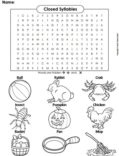Closed Syllables Word Search