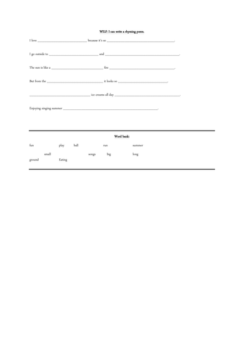 One week summer poetry