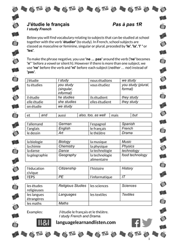 French - School subjects - J'étudie le français (I study French)