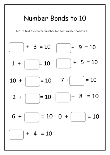 Number Bonds To 10 Worksheet By Laurenstuart Teaching Resources Tes