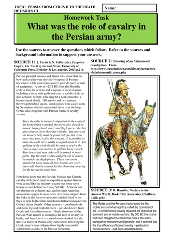 What was the role of the cavalry in the Persian army?