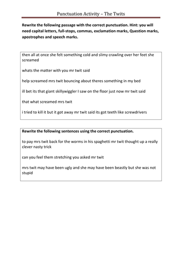 The Twits: Punctuation Activity
