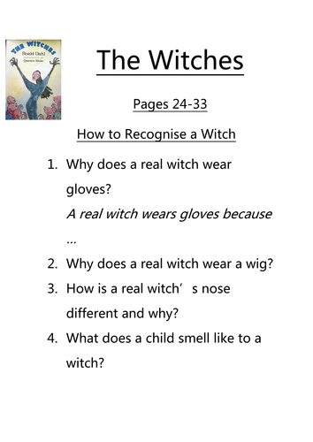 Comprehension Questions And Tasks On The Witches By Roald Dahl Teaching Resources