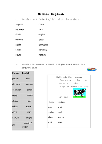 a quick to complete worksheet on middle english teaching resources