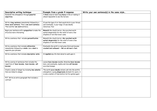 Gather descriptive writing ideas at sentence level English Langauge GCSE (new AQA paper 1 section B)