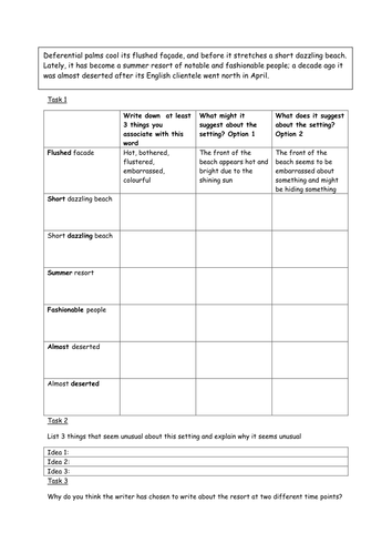 Language question close analysis (new AQA GCSE English Language paper 1) differentiated