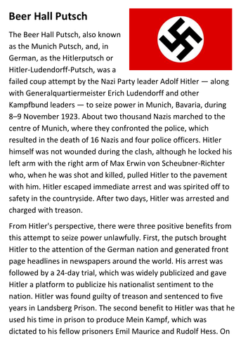 The Munich Beer Hall Putsch Handout