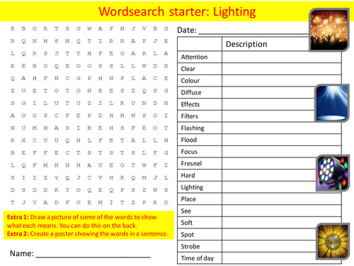Drama Lighting Keyword Wordsearch Crossword Anagrams Brainstormer Starters Cover Homework Literacy