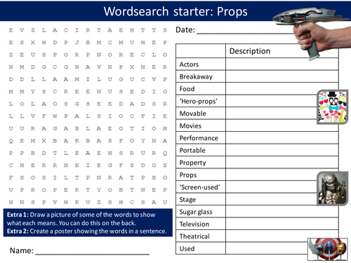 Drama Props Keyword Wordsearch Crossword Anagrams Brainstormer Starters Cover Homework Literacy