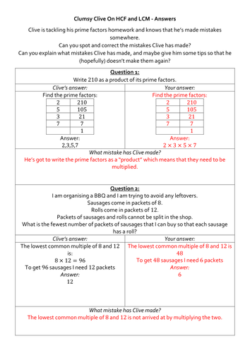 Clumsy Clive On HCF and LCM