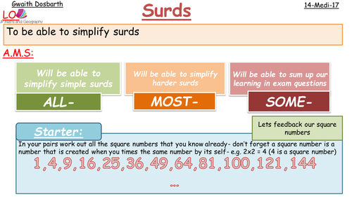 Surds (WHOLE UNIT)