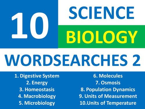 10 Wordsearches 2 Science Biology Starter Homework Filler Cover Lesson Activities