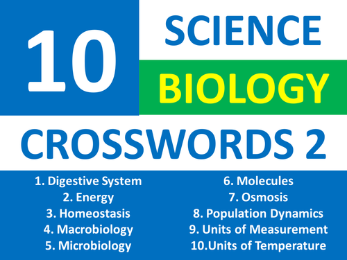 10 Crosswords 2 Science Biology Starter Homework Filler Cover Lesson Activities