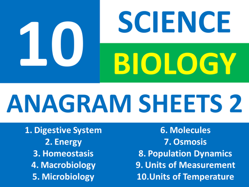 10 Anagram Sheets 2 Science Biology Starter Homework Filler Cover Lesson Activities