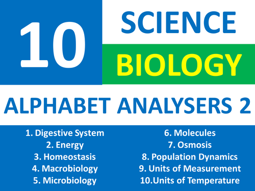 10 Alphabet Brainstorm Analysers 2 Science Biology Starter Homework Filler Cover Lesson Activities