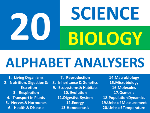 20 Alphabet Brainstorm Analysers Science Biology Starter Homework Filler Cover Lesson Activities