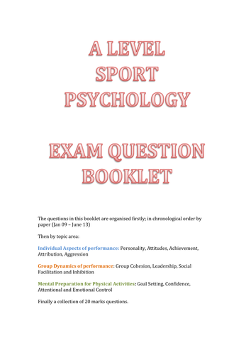 A Level Sports Psychology Work booklet bundle