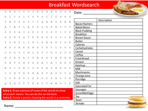 Breakfast Wordsearch Starter Activity Food Healthy Eating Homework Cover Lesson Plenary